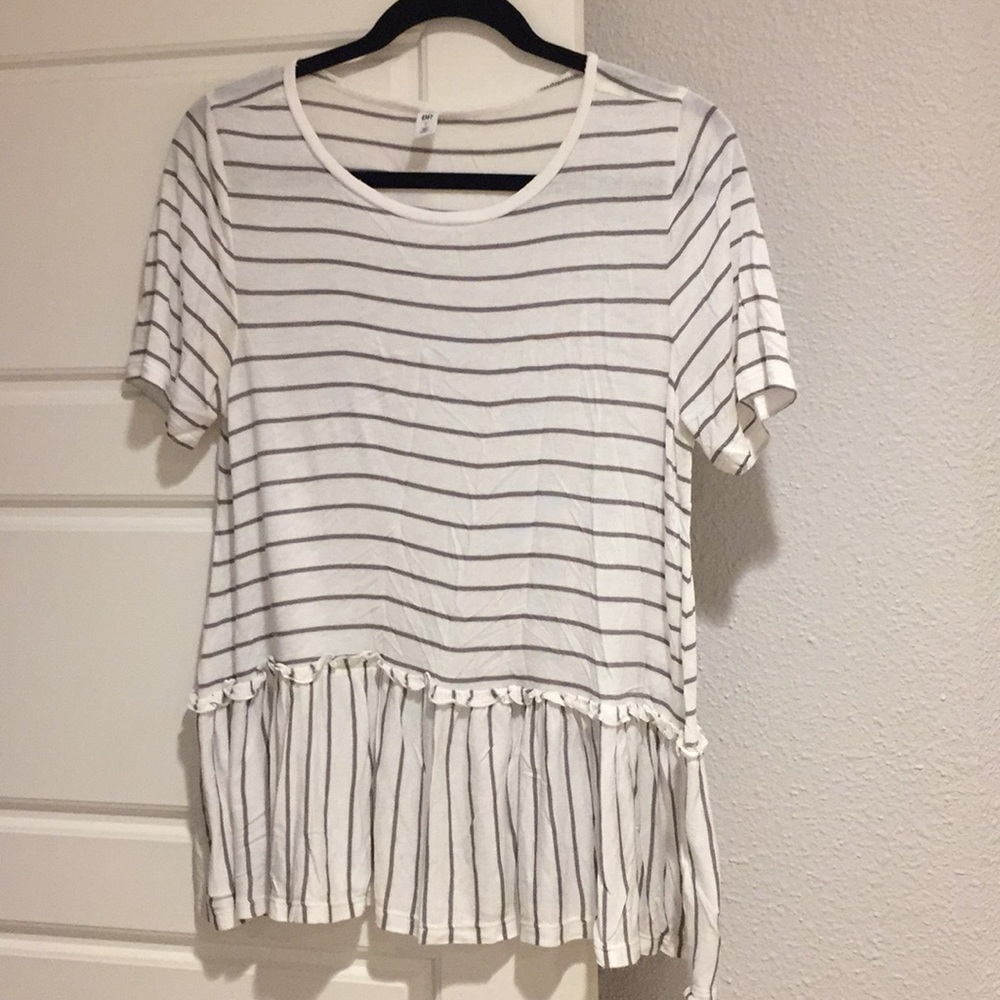 BP light cream/gray stripe peplum tee. Size S.